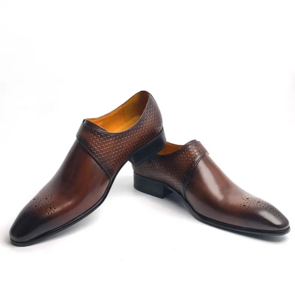 Boss Bala Collection Brown Leather Slip-On Loafers with Textured Ankle